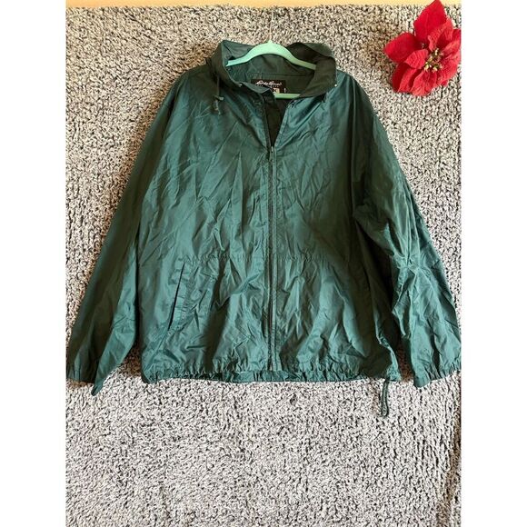 Eddie Bauer Men's XL Green Windbreaker Jacket Hooded Full Zip - Picture 1 of 10